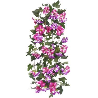 Imagem de CISDUEO 2 peças de videiras artificiais de seda guirlanda de glória matinal para manto, flores penduradas, plantas, petúnias falsas para decoração de casa, cerca de parede, escada, caixa de correio ao