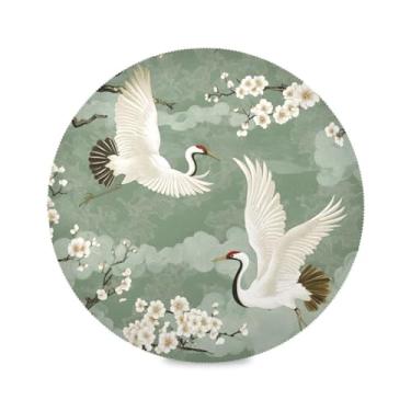 Imagem de STAYTOP Lindos jogos americanos redondos de guindaste coroado vermelho, 6 peças, tapetes de mesa para férias, antiderrapante, fácil de limpar, para casa, cozinha, churrasco, festa, decoração de mesa