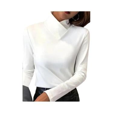 Imagem de Camiseta feminina casual de manga comprida e gola alta outono/inverno 