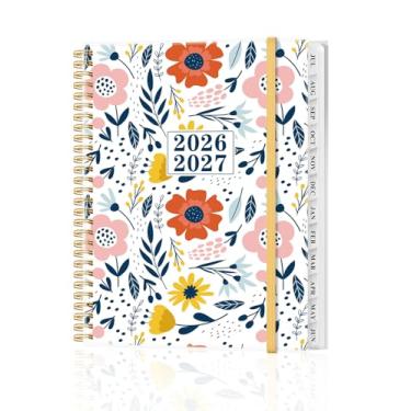 Imagem de Agenda 2026-2027 - Agenda anual de julho de 2026 a junho de 2027, agendas semanais e mensais encadernadas em espiral com abas de 12 meses, bolso interno, 21,6 cm x 28 cm, flor rosa
