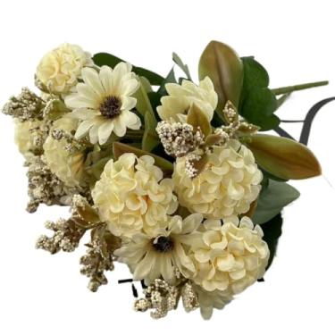 Imagem de Flores Artificiais de Crisântemo em Seda para Decoração de Bolo DIY, Buquê Artificial para Casamento, Festa e Casa (branco 1 unidade)
