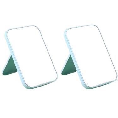 Imagem de Kit 2 Espelho De Maquiagem Dobrável De Mesa Retangular Cores Cor:Azul 