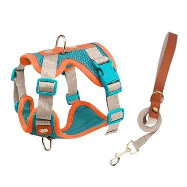 Imagem de Peitoral Coleira Resistente Para Pet Cão Grande e Médio Porte com Regulagem Colete Reforçado para Passeio Cachorro(Azul com laranja,P(Peito34-40cm）)