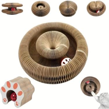 Imagem de Arranhador mágico para gatos, arranhador compacto de acordeão de papelão com bola de sino, brincadeiras e exercícios internos interativos, 1 peça