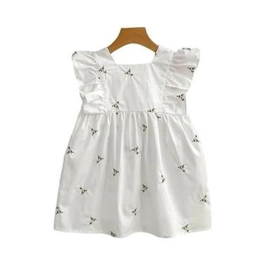 Imagem de Vestido De Verão Bordado Para Meninas De 1 a 6 Anos, Algodão, Manga Fl