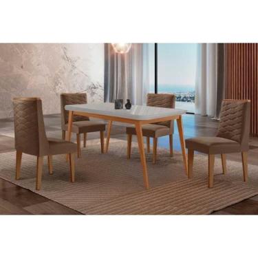 Imagem de Sala Jantar Mesa Havana Tampo c/ Vidro Curvo 120cm+4 Cadeiras Dafne Ma