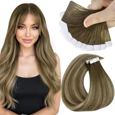 Imagem de Sunny Hair Extensões de cabelo humano real com fita adesiva invisível, extensões de cabelo Remy para mulheres, marrom fresco, ombré, marrom claro, balayage, loiro médio, 30,5 cm, 20G