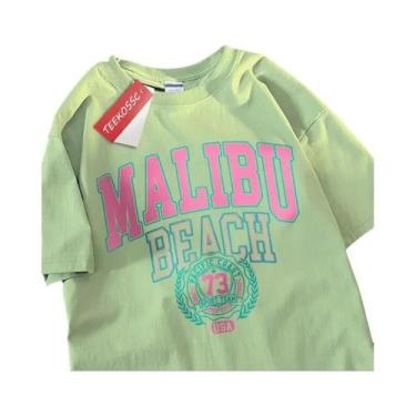 Imagem de Camiseta Unissex Oversize De Algodão Com Gola Redonda, Estampa Simples