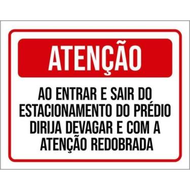 Imagem de Kit 10 Placas Atenção Entrar Sair Estacionamento Devagar - Sinalizo