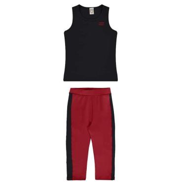 Imagem de Conjunto Infantil Regata E Legging Preto Vermelho UV50+DRY-Feminino
