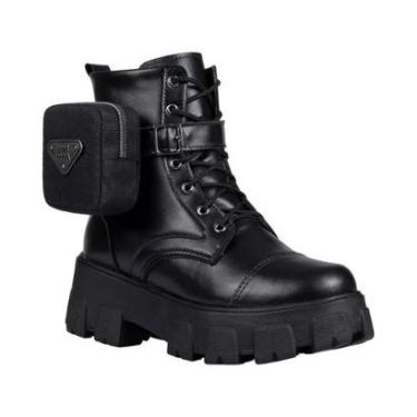 Imagem de Coturno Feminino Tratorado Com Bolsinha Na Lateral Preto-Feminino