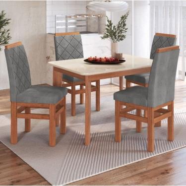 Imagem de Conjunto Sala de Jantar Mesa 120cm Tampo de Vidro e 4 Cadeiras Joli Velvetem 163/19 Zamarchi