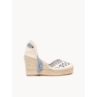 Imagem de Sandália Anabela Alta Romero Lona Bordada Azul Jeans - Alhamas, Azul j