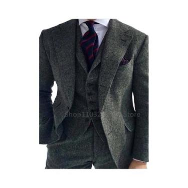 Imagem de Ternos Masculinos Slim Fit De Tweed Herringbone 3 Peças Para Negócios,