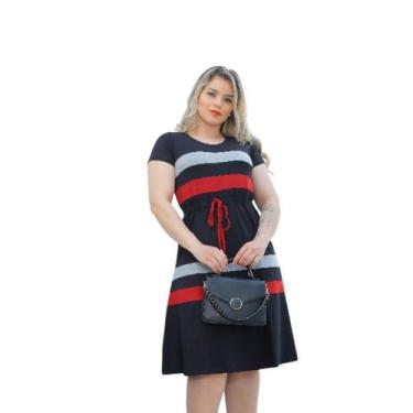 Imagem de Vestido Feminino Godê Listrado Plus Size em Viscolycra Premium - SARAV