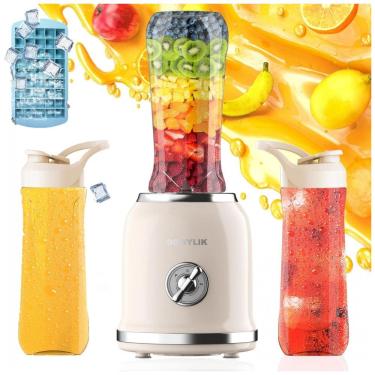 Imagem de Liquidificador Pessoal Retrô DOWYLIK Creme 300W Copos Portáteis 600 ml 110V