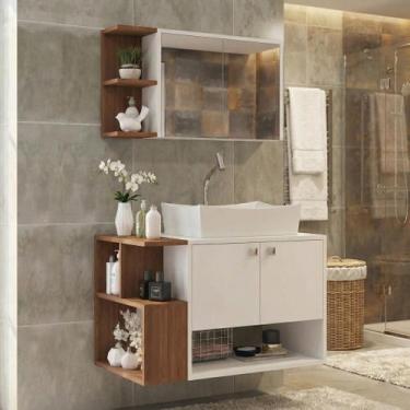 Imagem de Conjunto Gabinete de Banheiro com Cuba e Espelheira 2 Portas e Nichos 