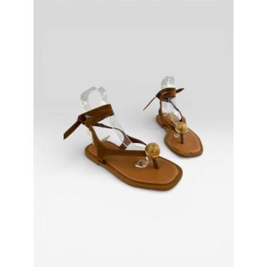 Imagem de Sandália Feminina Com Tiras E Enfeites Marrom - LITTZ, Moca, Safari, 3