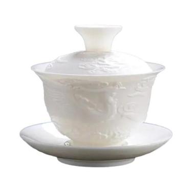 Imagem de Conjunto De Chá Kung Fu Em Porcelana Branca Com Copos Dragão E Fênix, 