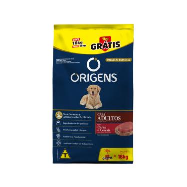 Imagem de Ração Origens Cães Adultos Bônus Bag Carne E Cereais - 16Kg