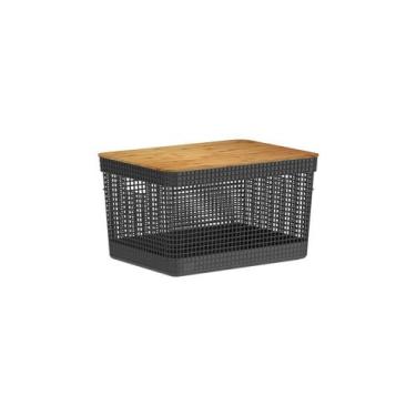 Imagem de Cesto Organizador OU Grid com Tampa de Bambu 20 Litros Preto