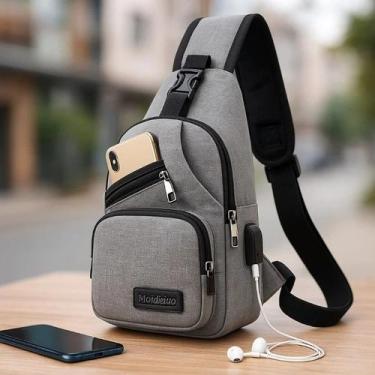 Imagem de Bolsa Tiracolo Unissex USB Shoulder Bag Mochila Peito Celular Carteira
