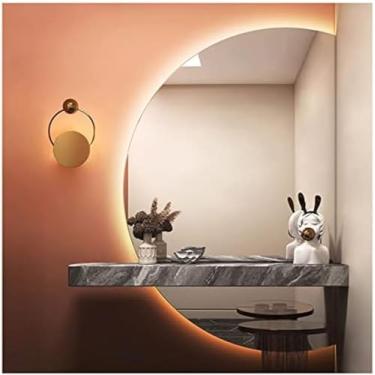 Imagem de Espelho Semicircular LED, Decoração Leve De Luxo, Espelho De Maquiagem De Vestir 60x90cm, Espelho De Parede De Corpo Inteiro 70x100cm - Com Luz Bicolor/sem Luz,Luz De Duas Cores A,60*90cm(23,62*35