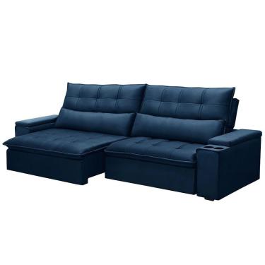 Imagem de Sofá Retrátil Reclinável 3 Lugares 250cm Moritz F05 Veludo Azul - Mpozenato