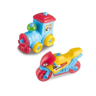 Imagem de Brinquedo Infantil Kit Moto e Trem de Brinquedo Multicolorido para Coordenação Motora com Design Lúdico Azul Lua