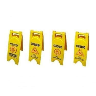 Imagem de Placa Sinalizadora Piso Molhado Manutenção Não Entre Multilíngue Proteção UV Amarelo Hi...