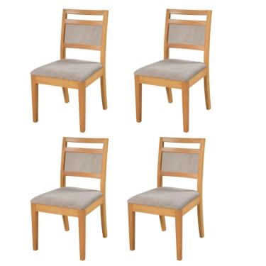 Imagem de Conjunto de Cadeiras Caribe em Madeira Maciça com Tecido Bouclé Amêndoa