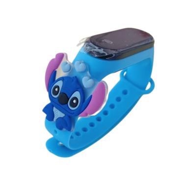 Imagem de Relógio Infantil Feminino Angel Stitch Analógico com Pulseira Silicone à Prova D'Água Azul OEM