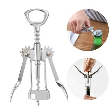 Imagem de Saca-rolhas Manual Estilo Asa para Vinho e Garrafa com Abridor, Aço Inoxidável Cromado...