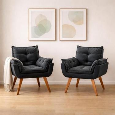 Imagem de Kit 2 Poltronas em Veludo Base Palito Quadrada Opalla Prime - House De