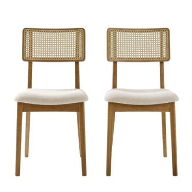 Imagem de Jogo 2 Cadeiras Estofadas Ratan natural Madeira Maciça Jantar - Talent