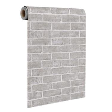 Imagem de 03 Rolos de Papel de Parede Auto Adesivo Tijolo Cinza 45cm x 5mt - OAS