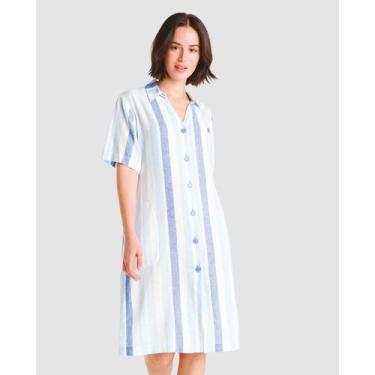 Imagem de Vestido Listrado Abotoamento - Lohe, Azul, GG