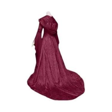 Imagem de Fantasia Gótica De Bruxa Feminina, Saia Longa Retro Medieval Com Capuz