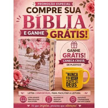 Imagem de Bíblia Sagrada da Mulher Letra Gigante Capa de Couro Rosas - Cristão