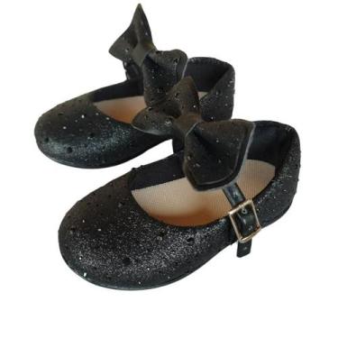 Imagem de Sapatilha Infantil Menina Brilho Luxo Bebê - SEM MARCA, Preto, 24