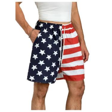 Imagem de Shorts masculinos WDIRARA xadrez xadrez para ginástica azul/vermelho X