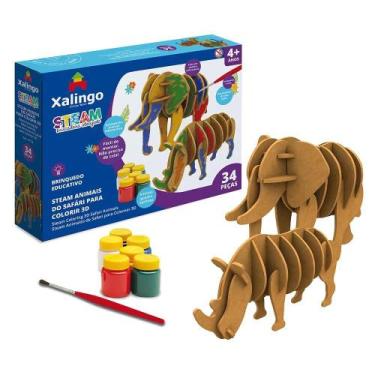Imagem de STEAM Quebra-cabeça 3D ANIMAIS DO SAFARI P/ COLORIR - XALINGO
