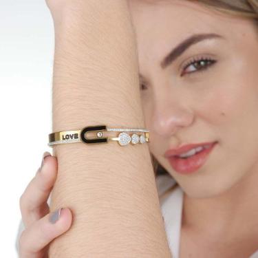 Imagem de Bracelete Love e Corações Em Aço Inoxidável Dourado - Giuli Joias Cont