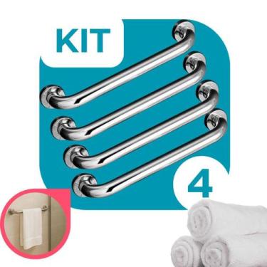 Imagem de Kit 4 Barras de Apoio Corrimao Segurança em banheiro 80cm Acessibilida