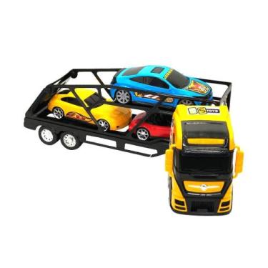 Imagem de Caminhão Cegonha Grande com 03 Carrinhos Cabine Amarela - BS TOYS