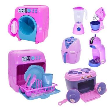 Imagem de Kit Cozinha Infantil Air Fryer Máquina Lavar Fogão 15pç - Altimar