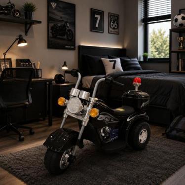 Imagem de Mini Moto Elétrica Infantil Triciclo 6V Com Luzes Som Sirene Recarregá