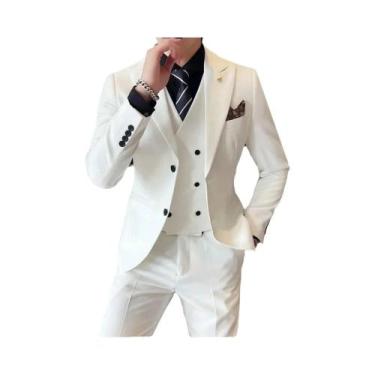 Imagem de Elegante Terno Slim Fit Rosa De 3 Peças Para Homens, Colete, Calças, B