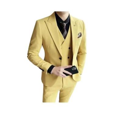 Imagem de Elegante Terno Slim Fit Rosa De 3 Peças Para Homens, Colete, Calças, B