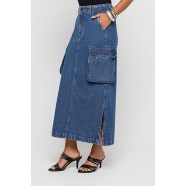 Imagem de Saia Jeans Midi Cargo Doct Escuro Indigo Escuro, 44, Indigo escuro